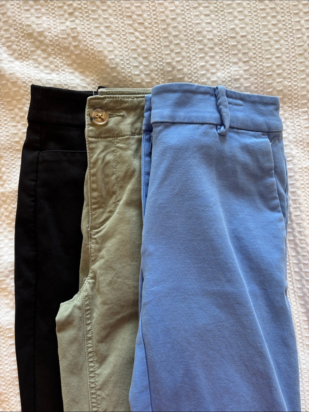 LOFT Straight Leg Pants Trio in Blue, Green, and Black